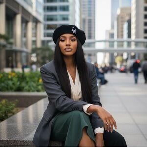 Black Beret with White L. A. Embroidery